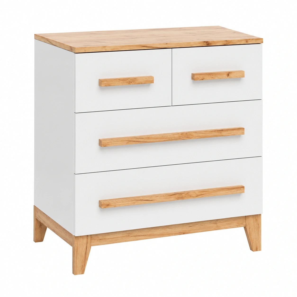 Cassettiera Malia in Bianco/Artisan 80x88 cm con 4 Cassetti