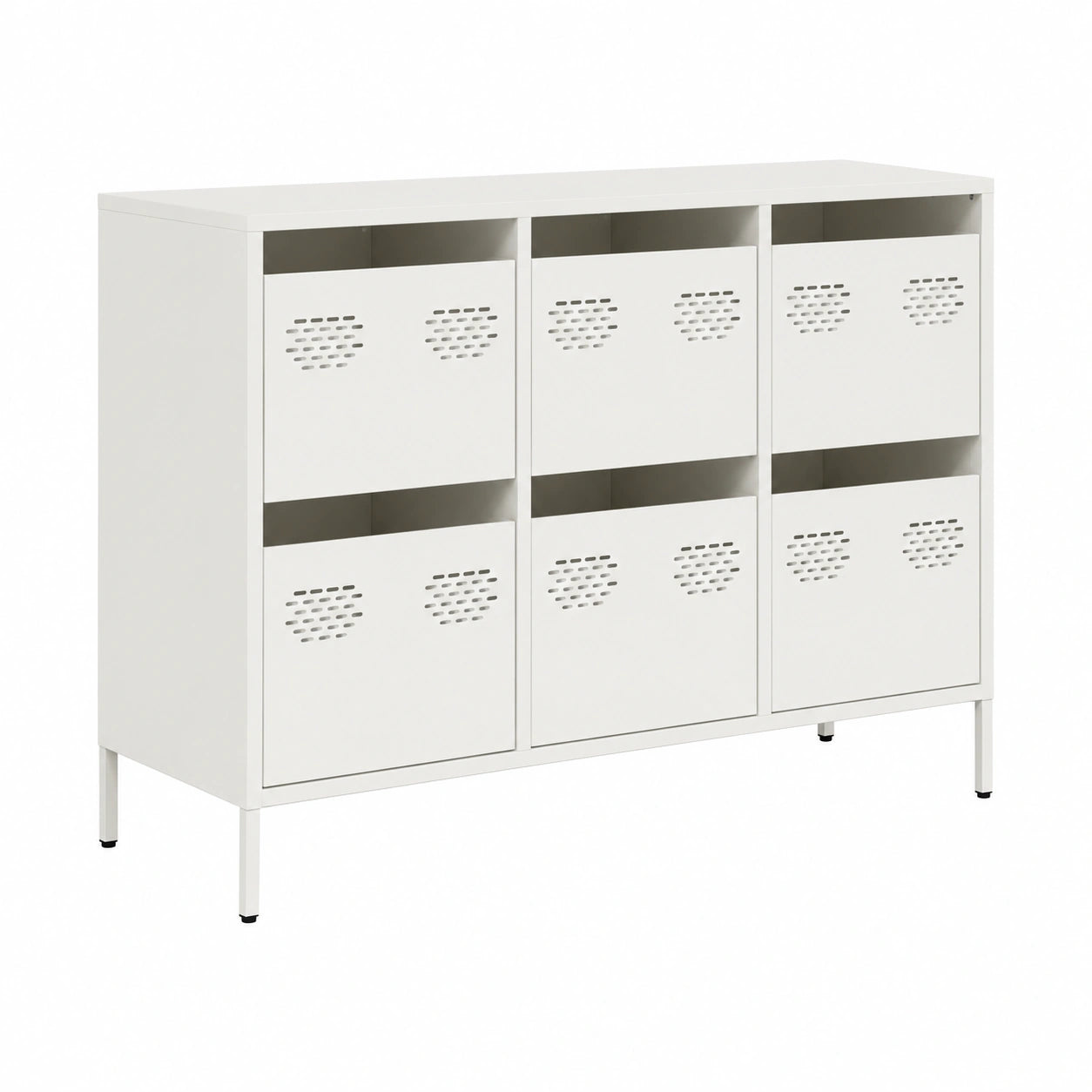 Cassettiera Moderna in Acciaio, Bianca, 6 Cassetti, 101,5x39x73,5 cm per Soggiorno e Camera da Letto