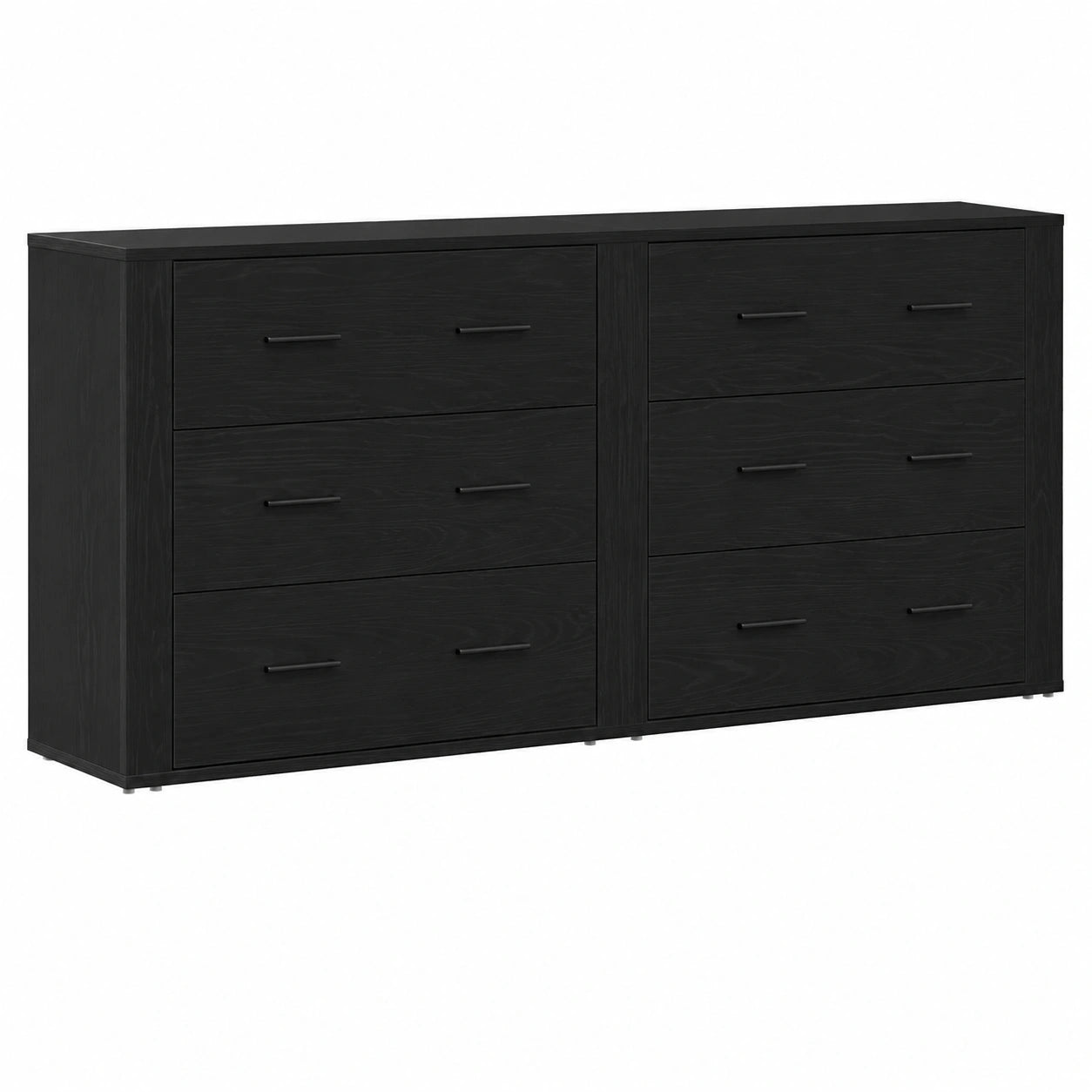 Credenza moderna in rovere nero con 6 cassetti, 160x33x70 cm, per soggiorno e sala da pranzo