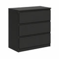 Cassettiera Moderna in Legno Nero Opaco con 3 Cassetti per Camera da Letto
