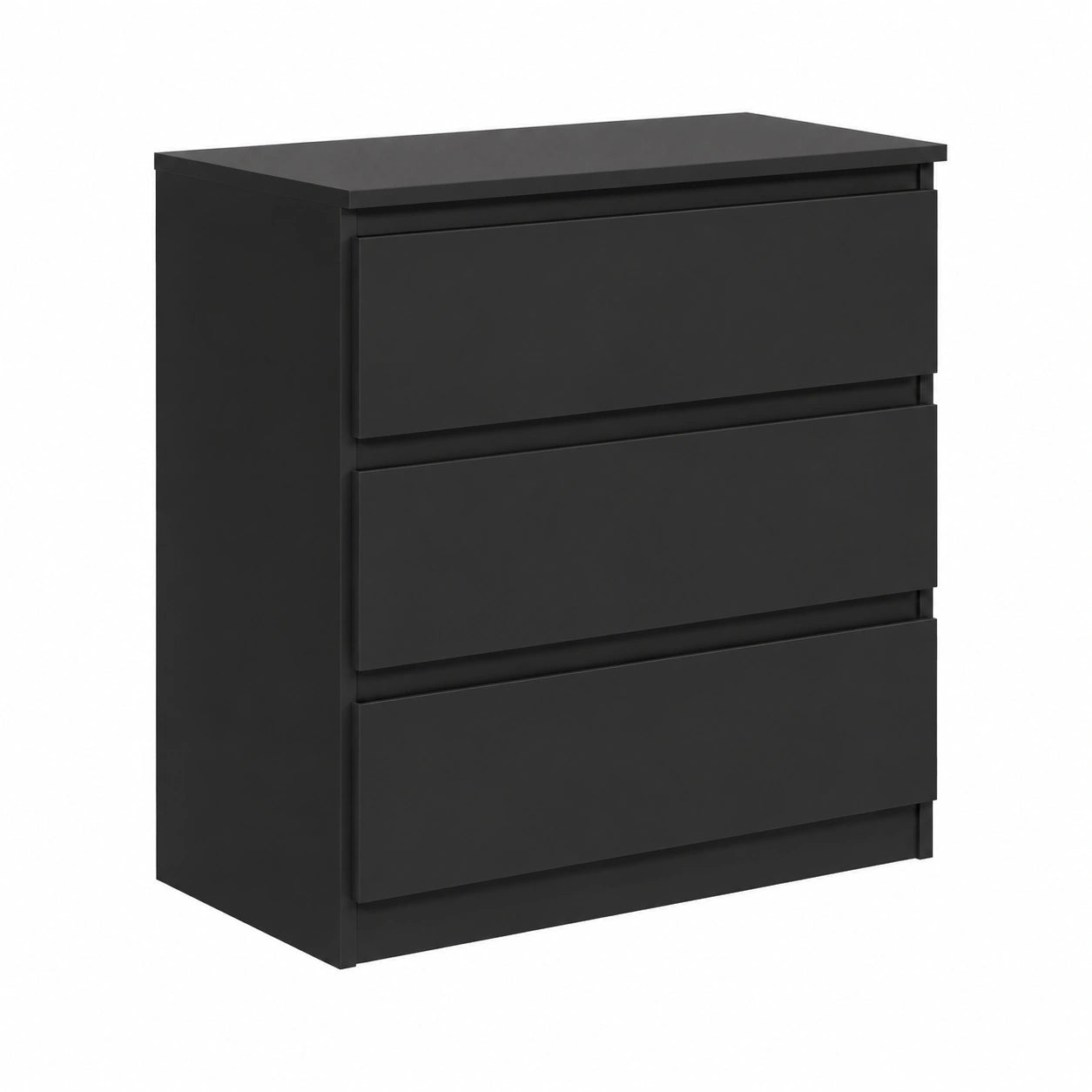 Cassettiera Moderna in Legno Nero Opaco con 3 Cassetti per Camera da Letto