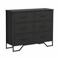 Cassettiera moderna in legno nero con 6 cassetti, 91x35,5x74,5 cm, robusta e durevole, capacità 30 kg, ideale per camera da letto e soggiorno