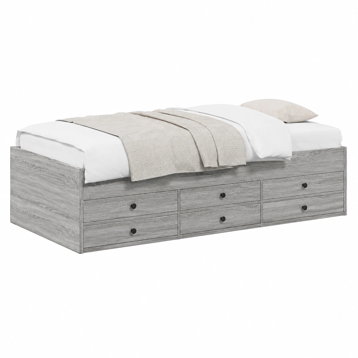 Divano letto moderno in legno con cassetti Grigio Sonoma 75x190 cm