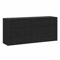 Mobile Buffet Nero 160x33x70 cm con Manici in Acciaio e 6 Cassetti Moderni