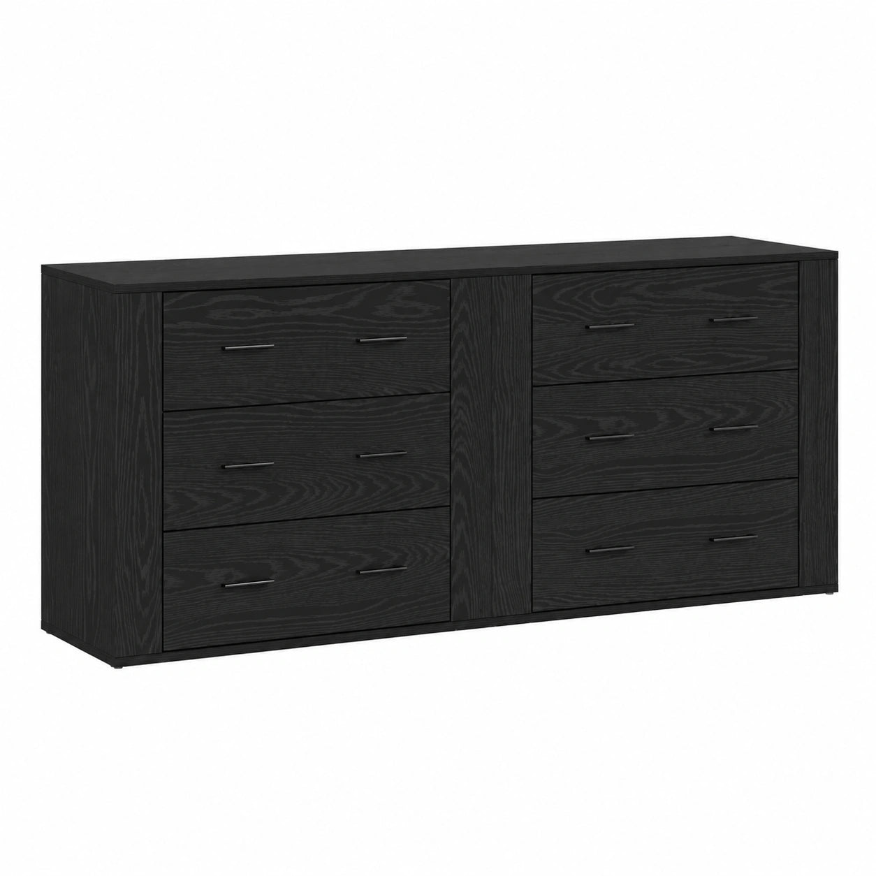 Mobile Buffet Nero 160x33x70 cm con Manici in Acciaio e 6 Cassetti Moderni