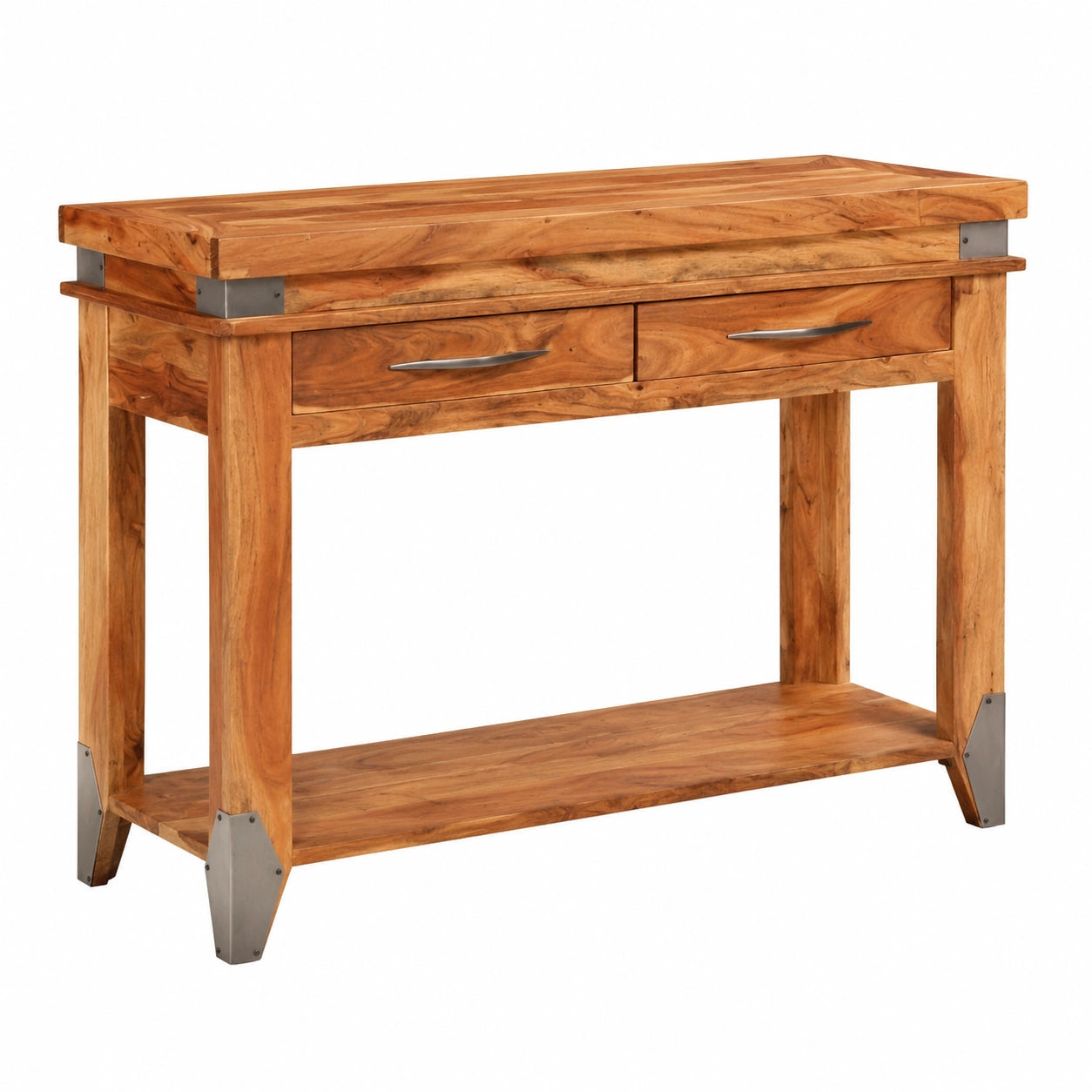 Tavolo da Console in Legno Massello di Acacia con Cassetti per Soggiorno, Camera da Letto e Ufficio 110x34x74 cm