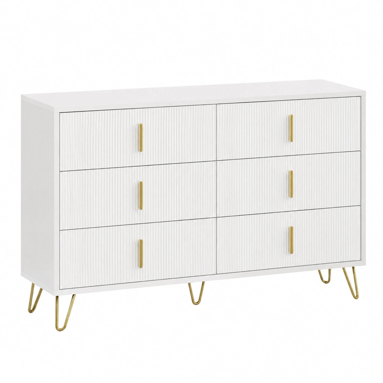 Cassettiera moderna con 6 cassetti ondulati e dettagli dorati, 120x77x40 cm, arredo di lusso per soggiorno, sala da pranzo e camera da letto