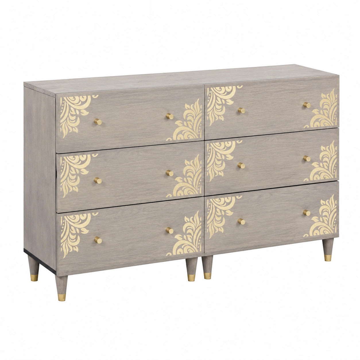 Coppia di Credenze in Mango Grigio con Cassetti e Pomelli in Ottone, 60x33x75 cm