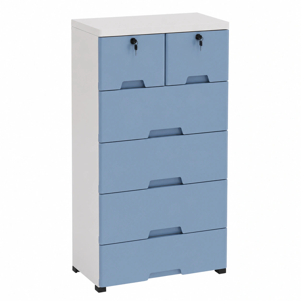 Cassettiera in plastica a 6 cassetti con ruote, 50x30x120 cm, blu, ideale per casa