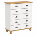 Credenza Moderna in Pino Massiccio con 6 Cassetti, 91x40x95,5 cm, Bianca per Casa e Ufficio