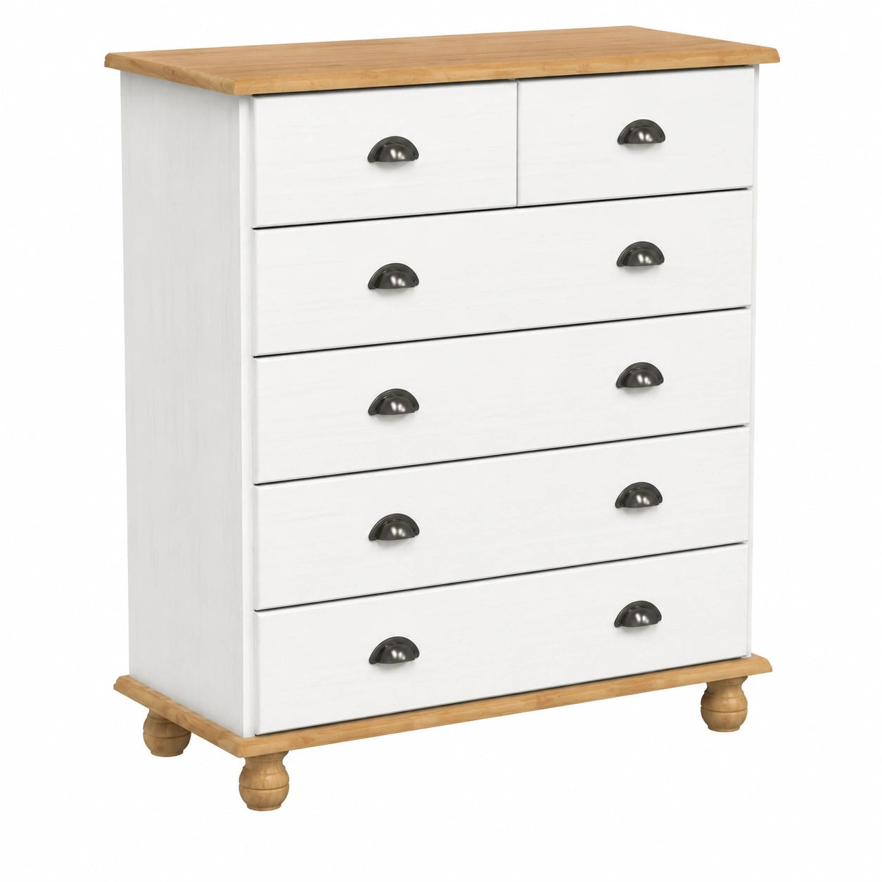 Credenza Moderna in Pino Massiccio con 6 Cassetti, 91x40x95,5 cm, Bianca per Casa e Ufficio