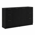 Credenza moderna nera rovere, 180x30x70 cm, cucina con 2 ante e 6 cassetti, legno resistente, ideale per casa e ufficio