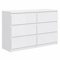 Cassettiera Moderna 120 cm Bianco Lucido con 6 Cassetti senza Maniglie - Camera da Letto