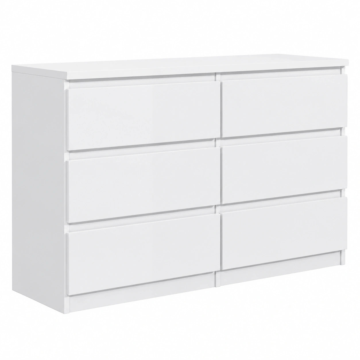 Cassettiera Moderna 120 cm Bianco Lucido con 6 Cassetti senza Maniglie - Camera da Letto