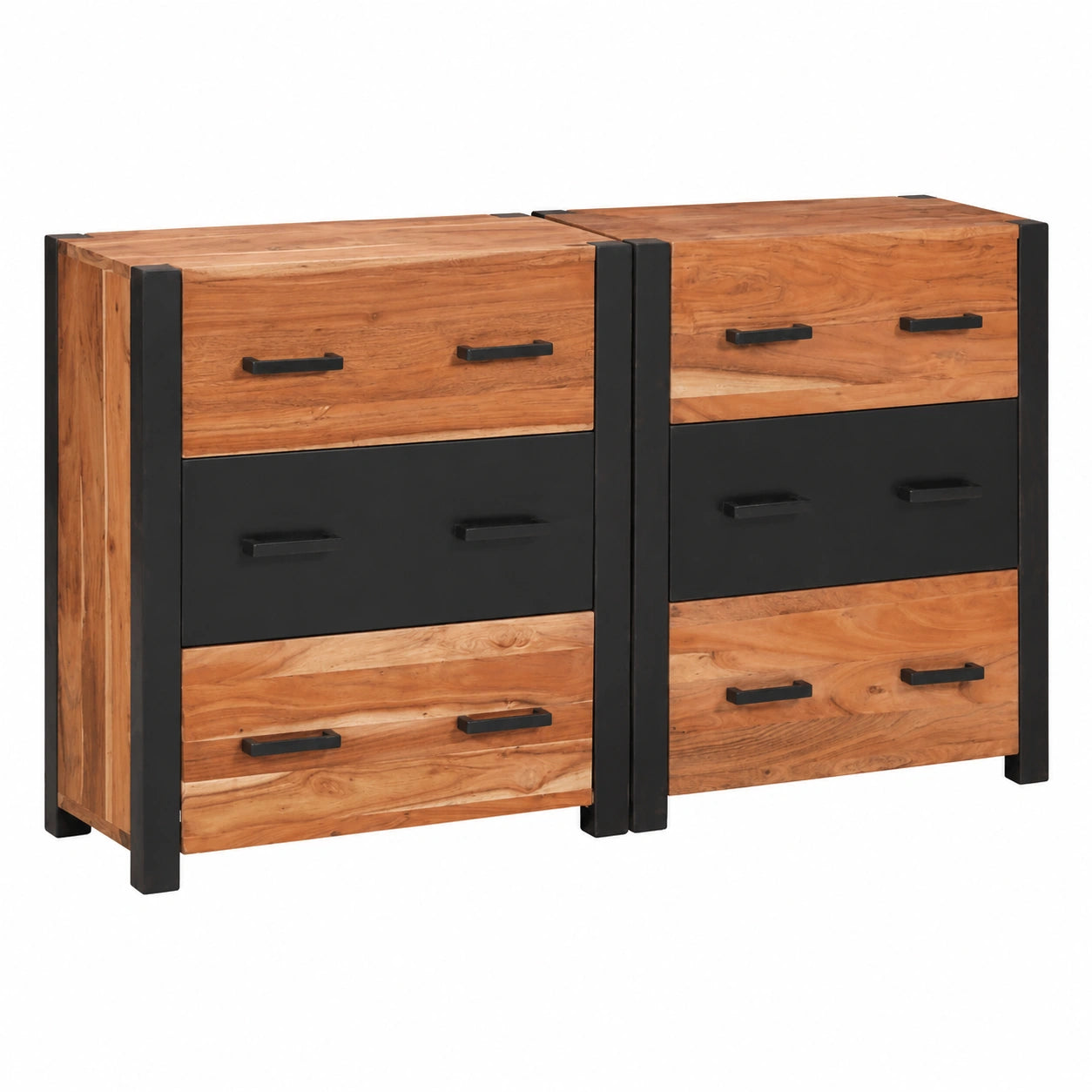 Mobile in acacia massiccia, 110x30x75 cm, stile moderno con 6 cassetti, resistente per soggiorno e cucina