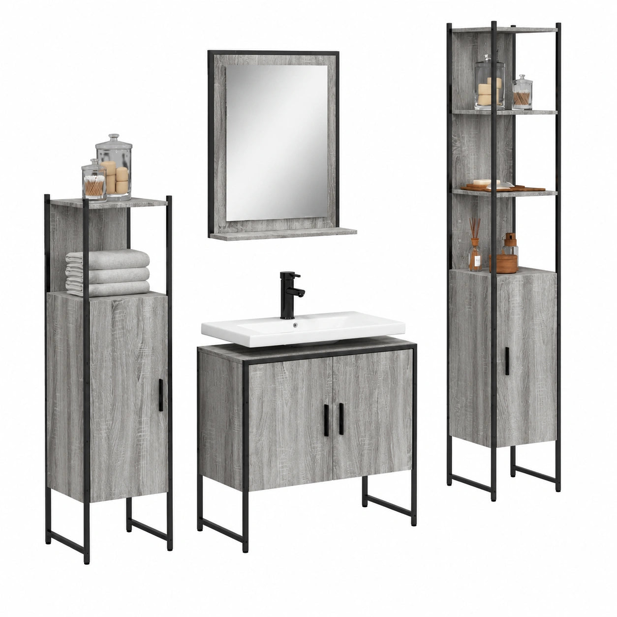 Set Bagno Sonoma: Armadi in Legno e Acciaio con Specchio e Mensola