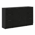 Mobile credenza moderna in legno nero con 6 cassetti e 2 ante, 121x30x70 cm, ideale per soggiorno, sala da pranzo e ufficio