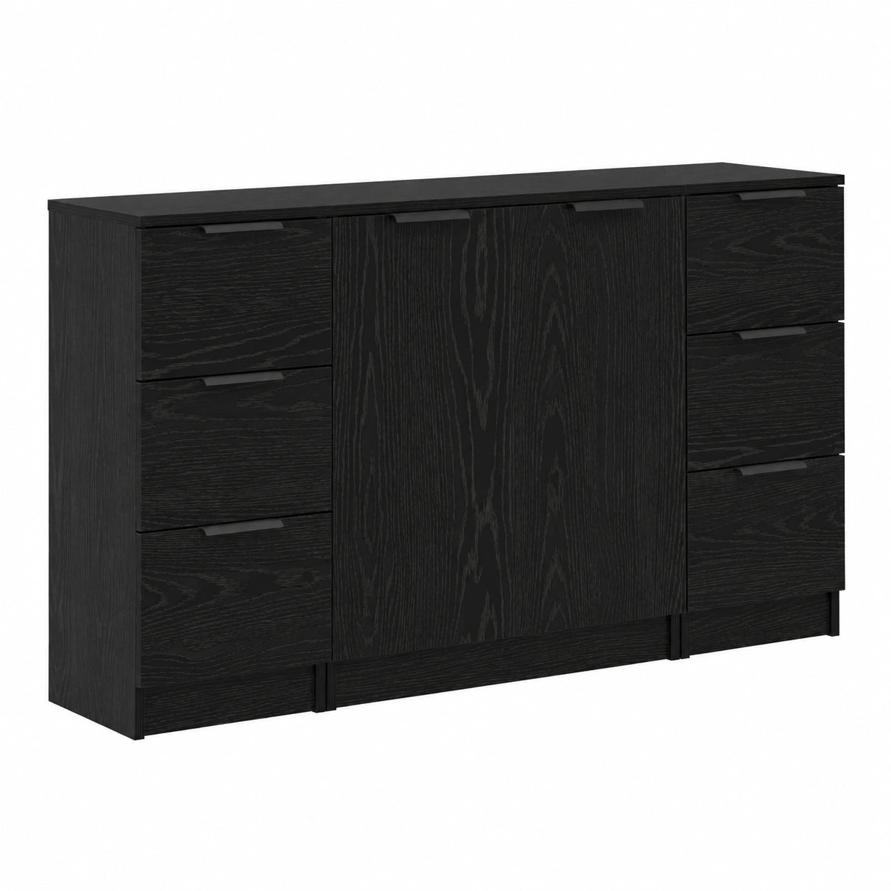 Mobile credenza moderna in legno nero con 6 cassetti e 2 ante, 121x30x70 cm, ideale per soggiorno, sala da pranzo e ufficio