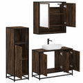 Set di Arredo Bagno 3 Pezzi con Specchio, Rovere Marrone, Stile Industriale, Legno Resistente all'Umidità
