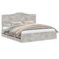 Letto matrimoniale 200x200 cm con testiera e 6 cassetti, stile moderno in legno effetto cemento grigio