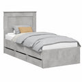 Letto Singolo 90x200 cm con Testiera e 6 Cassetti, Struttura in Legno Effetto Cemento, Design Moderno