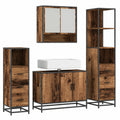 Set da bagno rettangolare 4 pezzi in legno ingegnerizzato con specchio e mobile sottolavabo, design a parete con ripiani e cassetti push-pull