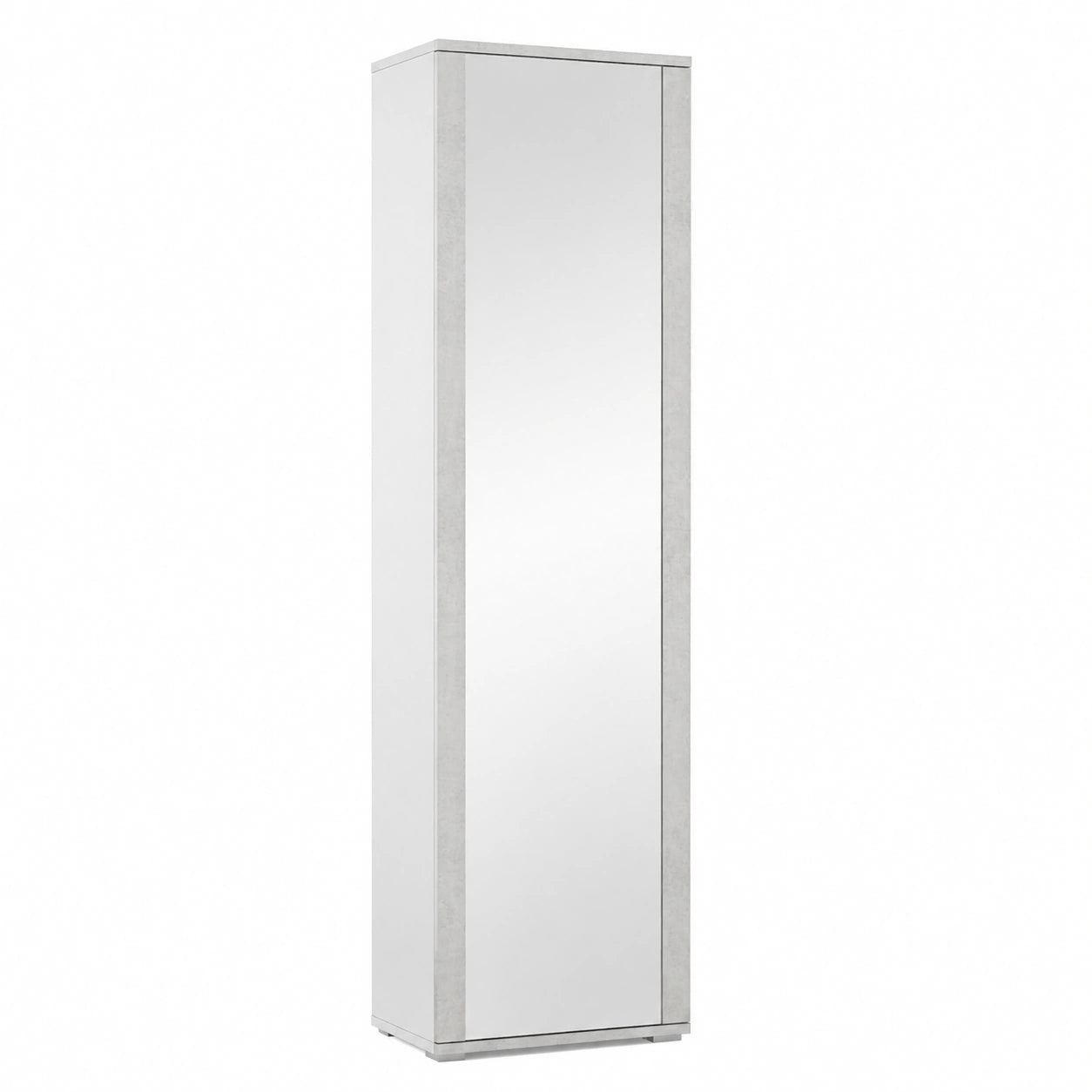 Scarpiera Moderna con Specchio Integrato, 7 Ripiani, Design Italiano, 50x32x182 cm, Bianco e Cemento