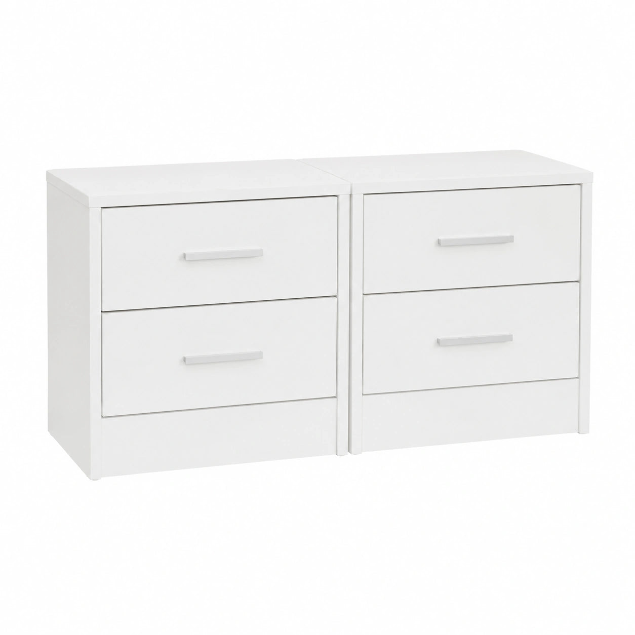 Set di 2 Comodini in Legno con Cassetti e Maniglia in Alluminio, 38x37x34 cm, Bianco