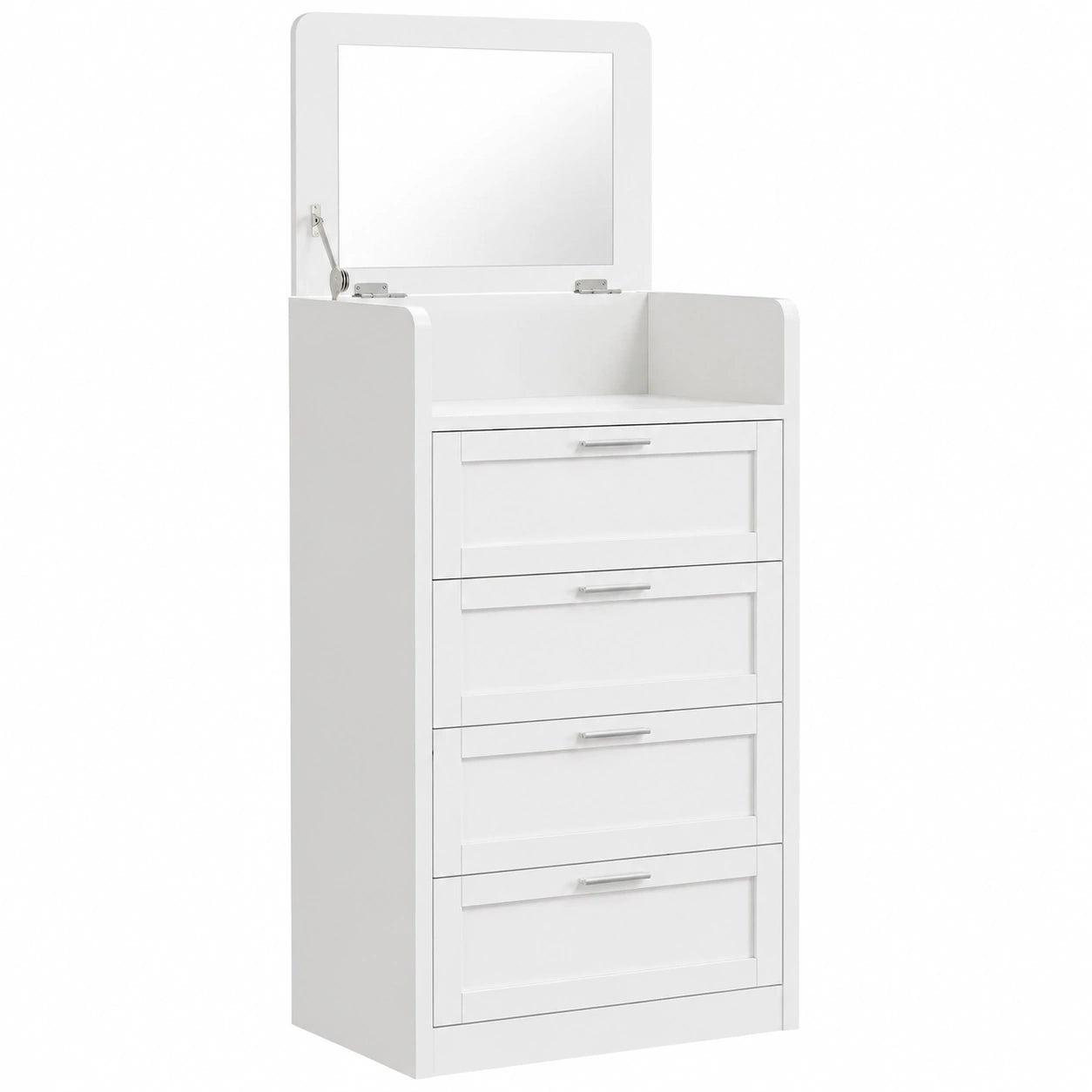 Cassettiera con Specchio per Camera da Letto, 4 Cassetti, Bianco