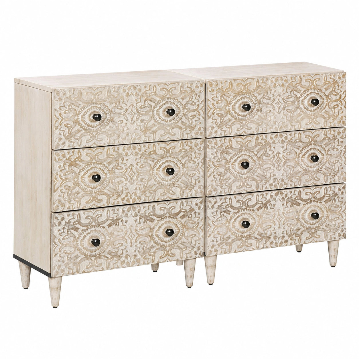 Credenza Moderna in Legno di Mango con 6 Cassetti, 120x33x75 cm, Set di 2